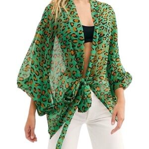 Free People Green Leopard Print Blouse